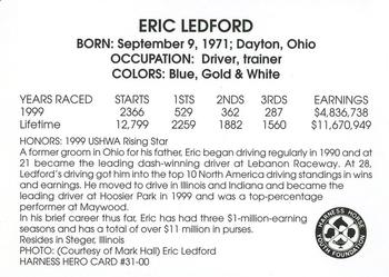 2000 Harness Heroes #31-00 Eric Ledford Back